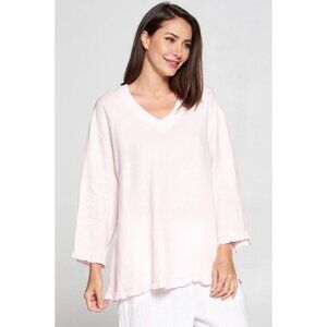 La Fixsun Pink Linen V-Neck Long Sleeve Tunic Top Womens L Sustainable Lagenlook